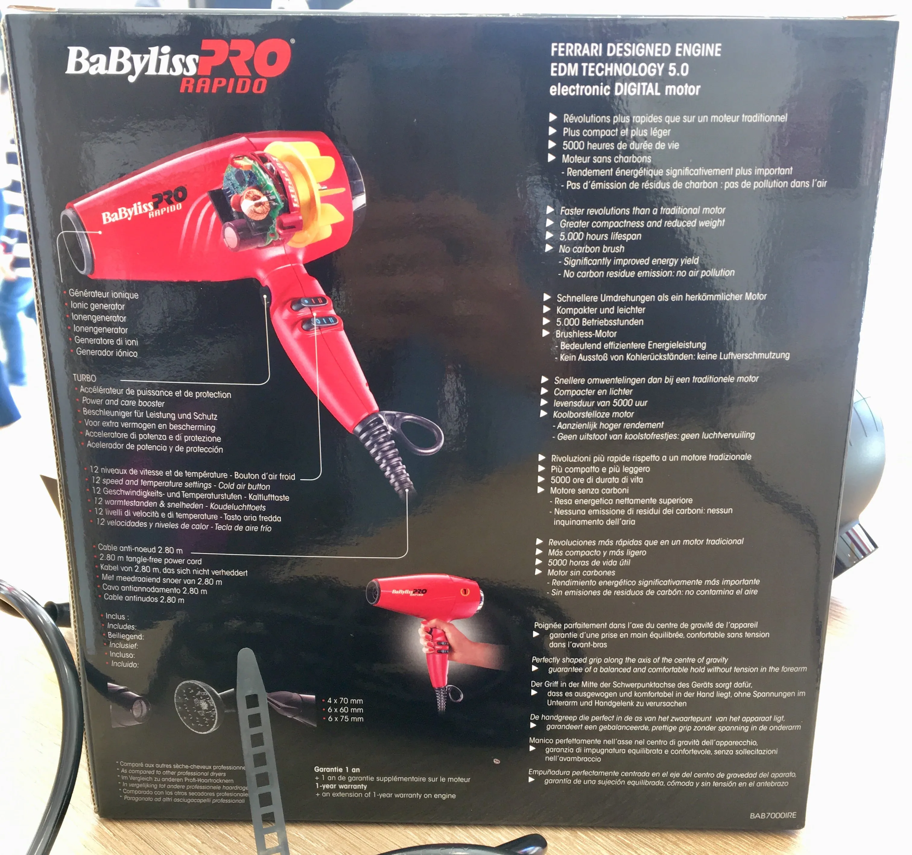 Babyliss pro secador ferrari rapido negro ultra rapido-secador rapido - negro bab7000ie