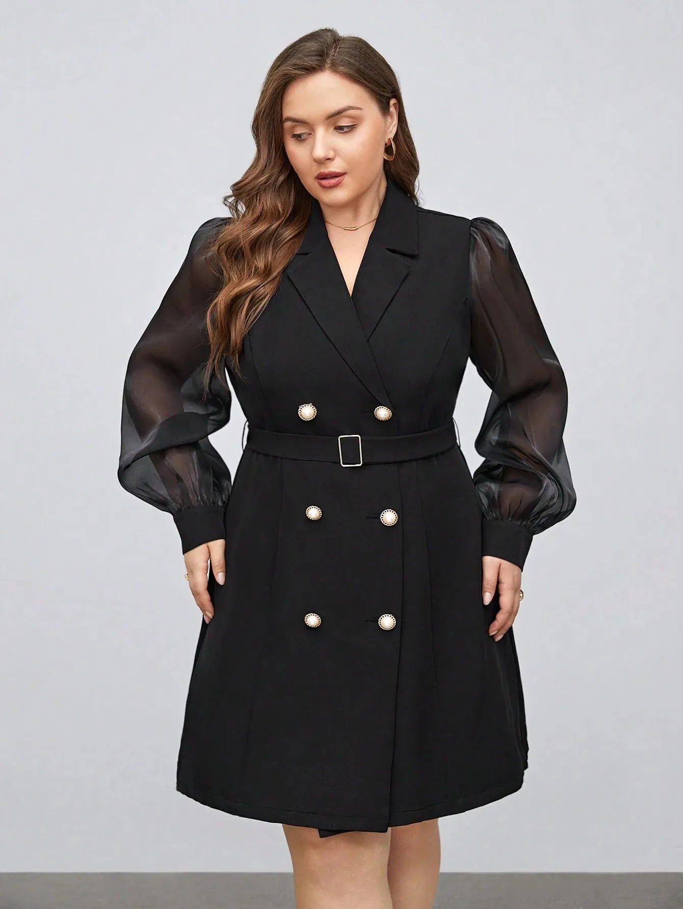 Blazer Com Manga Splice De Malha Plus Size - Elena