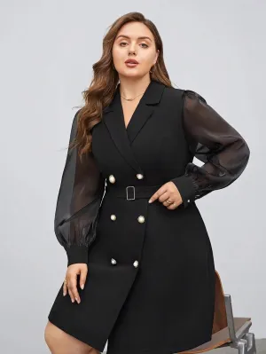 Blazer Com Manga Splice De Malha Plus Size - Elena