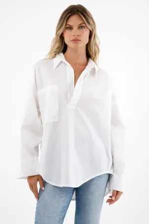 Camisa blanca en popelina para mujer