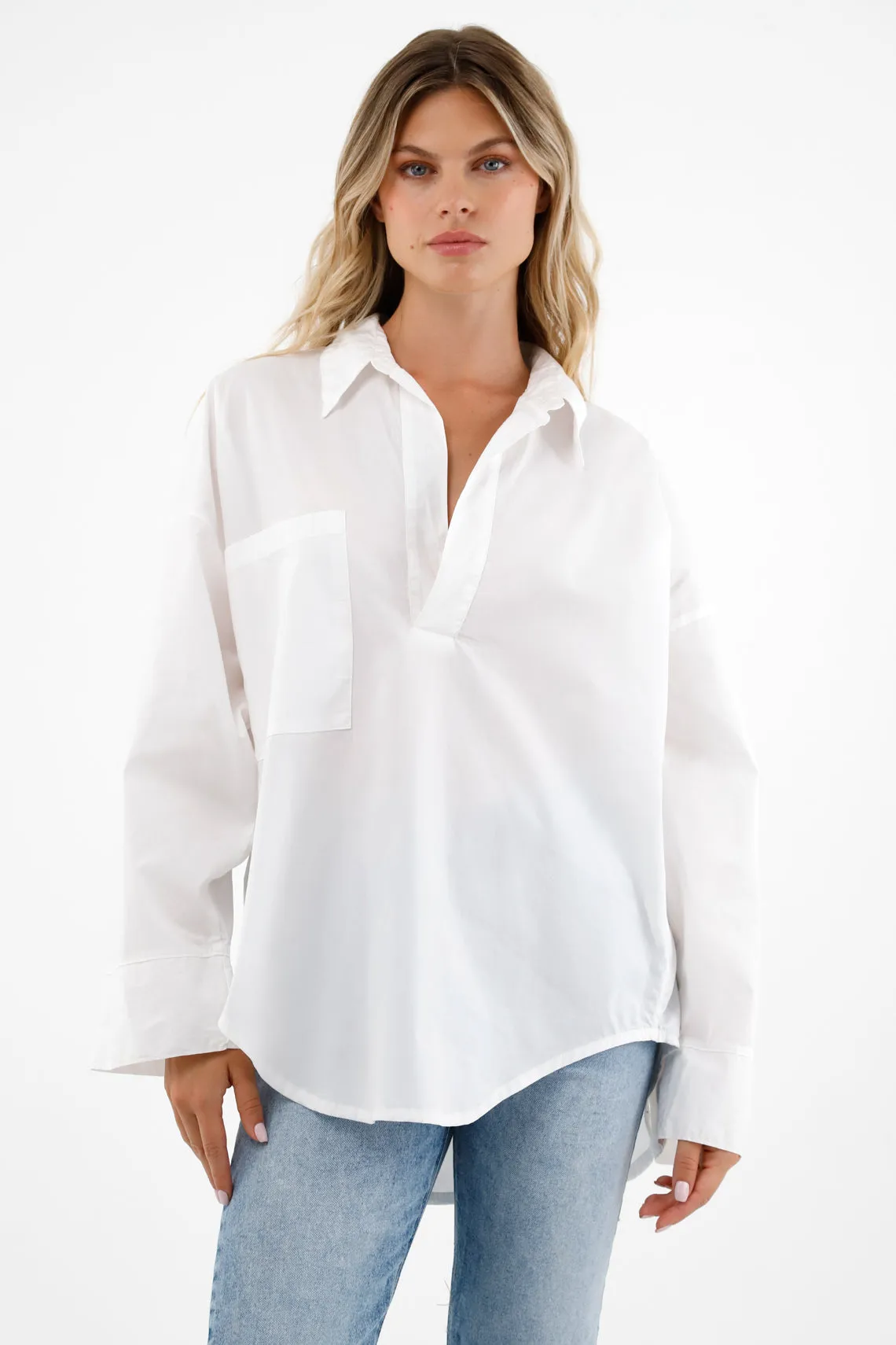 Camisa blanca en popelina para mujer