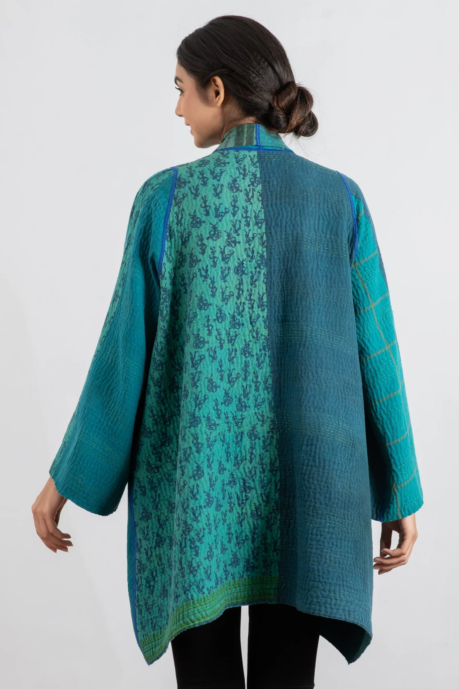 COTTON SILK SW PATCH KANTHA A-LINE JKT - ws4003-tel -