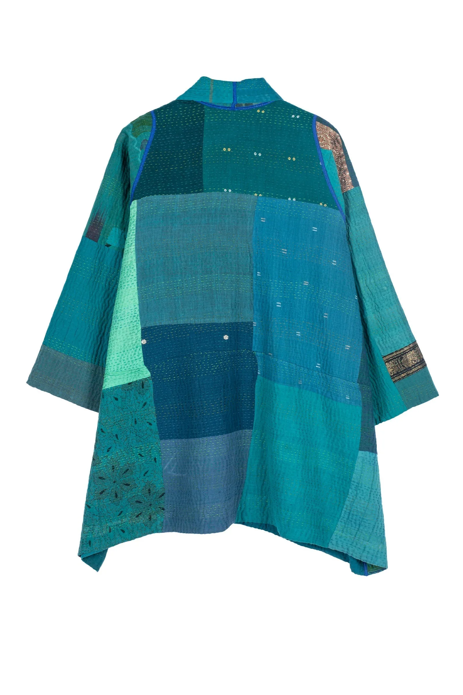 COTTON SILK SW PATCH KANTHA A-LINE JKT - ws4003-tel -