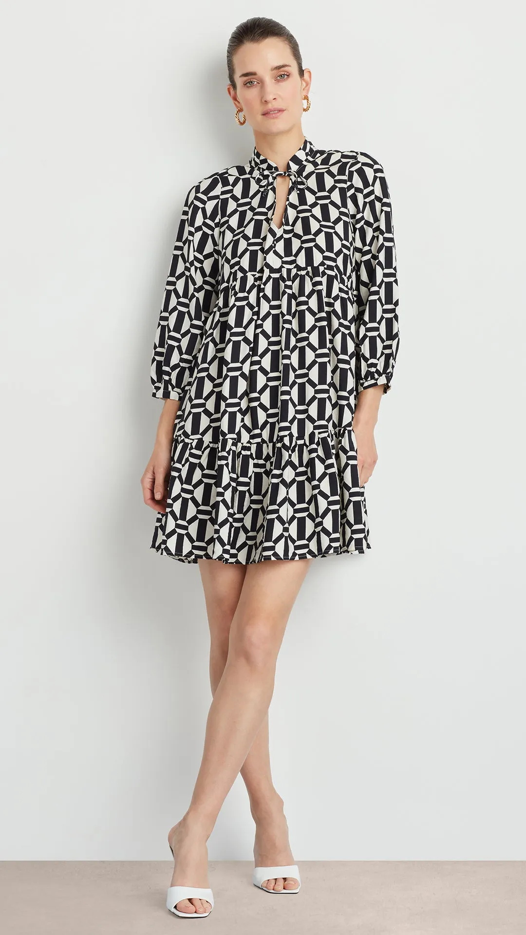 GEO PRINT TIERED DRESS