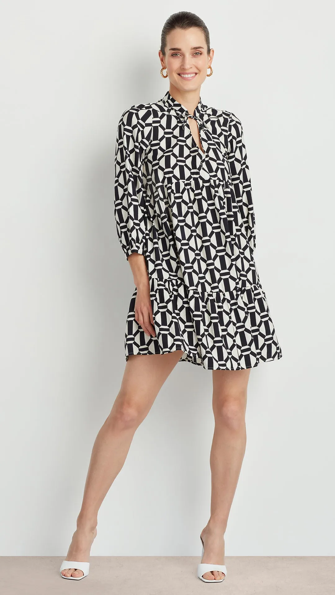 GEO PRINT TIERED DRESS