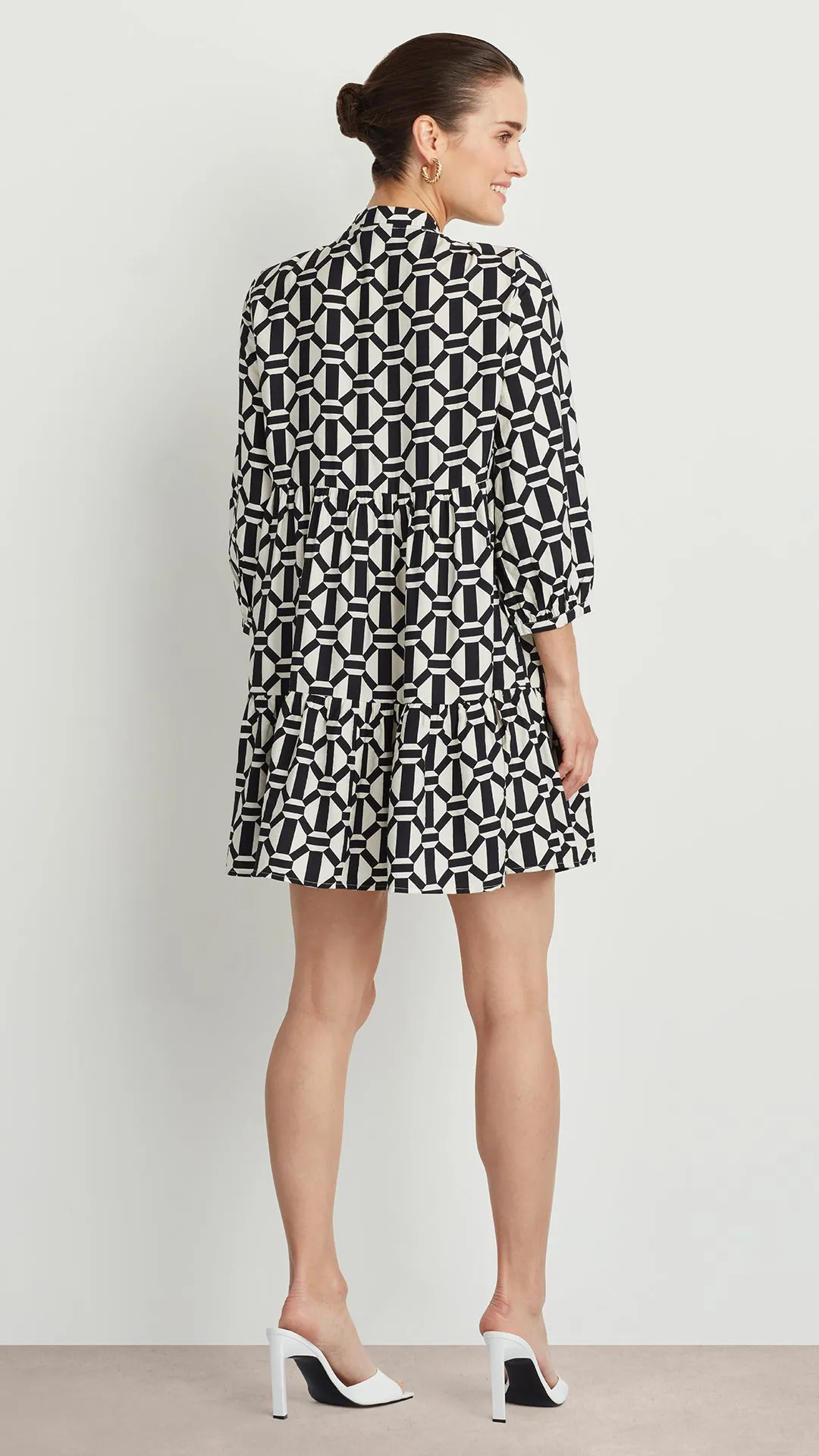 GEO PRINT TIERED DRESS