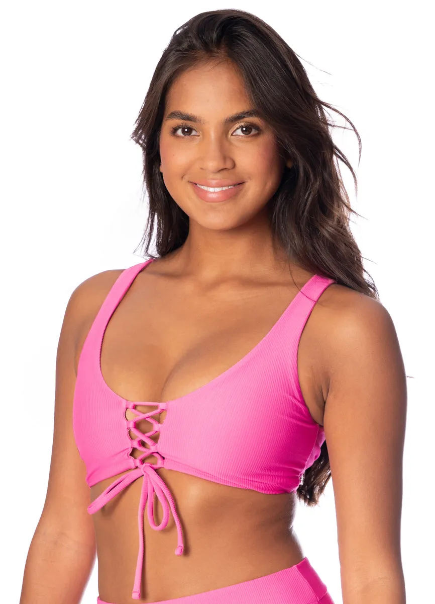 Radiant Pink Allure Long-Line Triangle Bikini Top by Maaji - Stylish & Comfortable Swimwear for Your Summer Adventures