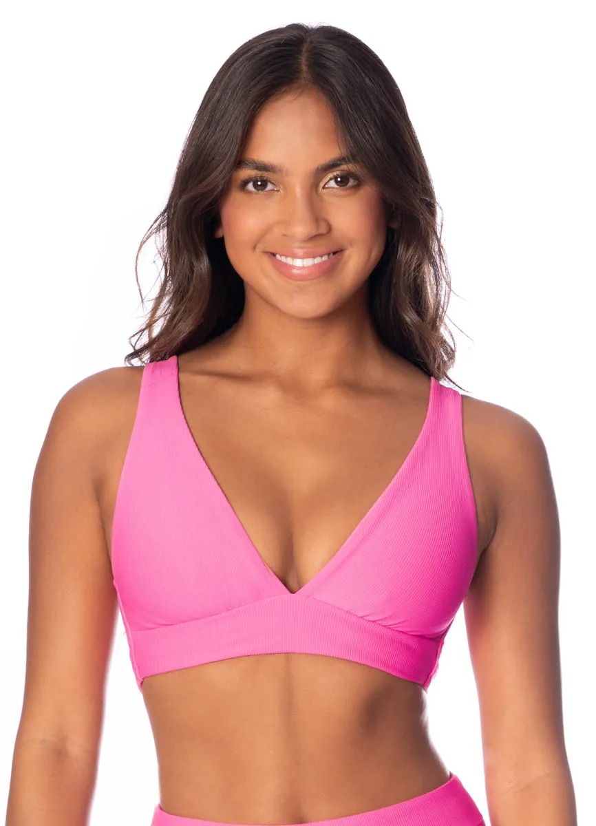 Radiant Pink Allure Long-Line Triangle Bikini Top by Maaji - Stylish & Comfortable Swimwear for Your Summer Adventures