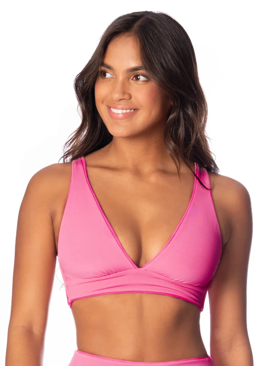 Radiant Pink Allure Long-Line Triangle Bikini Top by Maaji - Stylish & Comfortable Swimwear for Your Summer Adventures