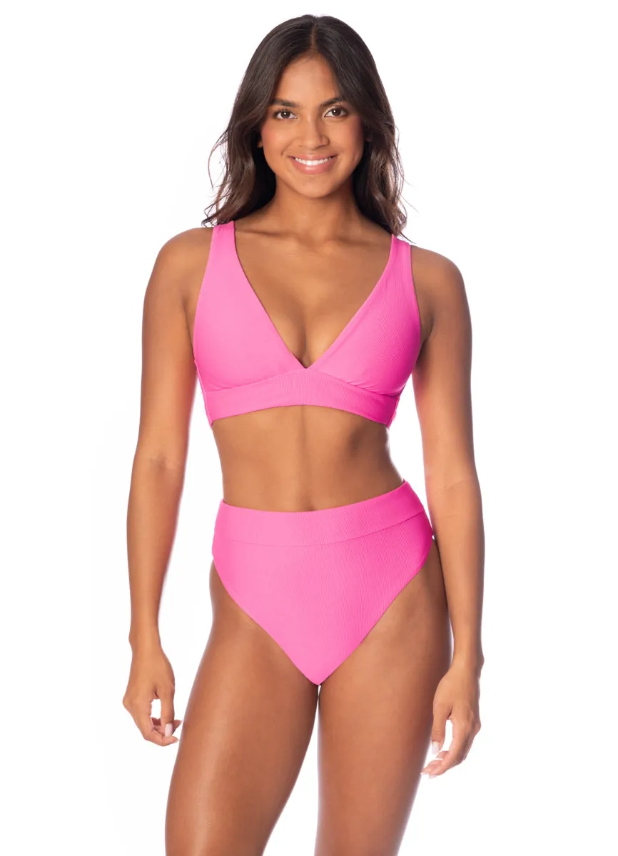 Radiant Pink Allure Long-Line Triangle Bikini Top by Maaji - Stylish & Comfortable Swimwear for Your Summer Adventures