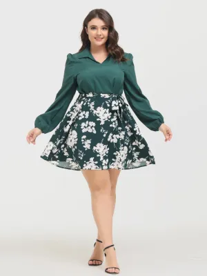 Midsize Floral Vintage Long Sleeves Mini Dress