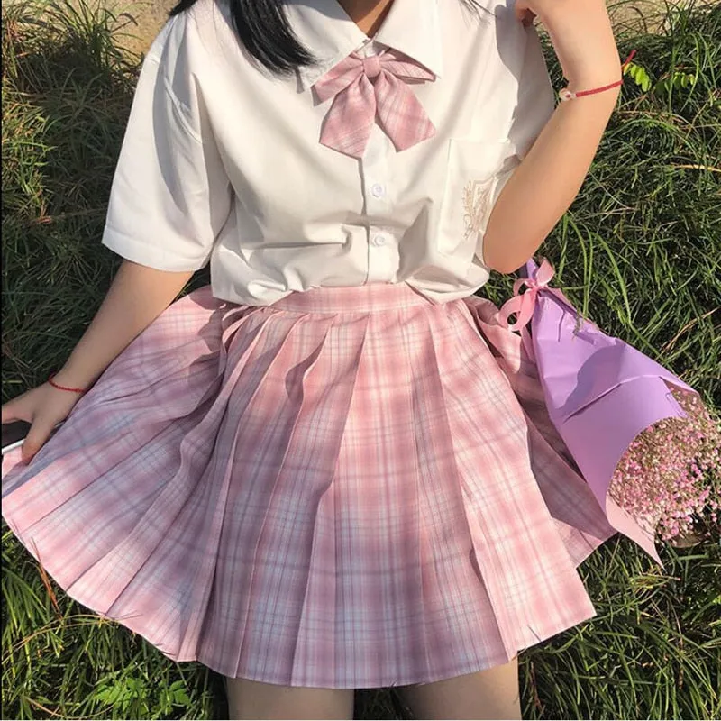 Plaid Women Pleated Skirt Bow Knot Summer High Waist Preppy Girls Dance Mini Skirt Cute A Line Harajuku Sexy Japan Faldas