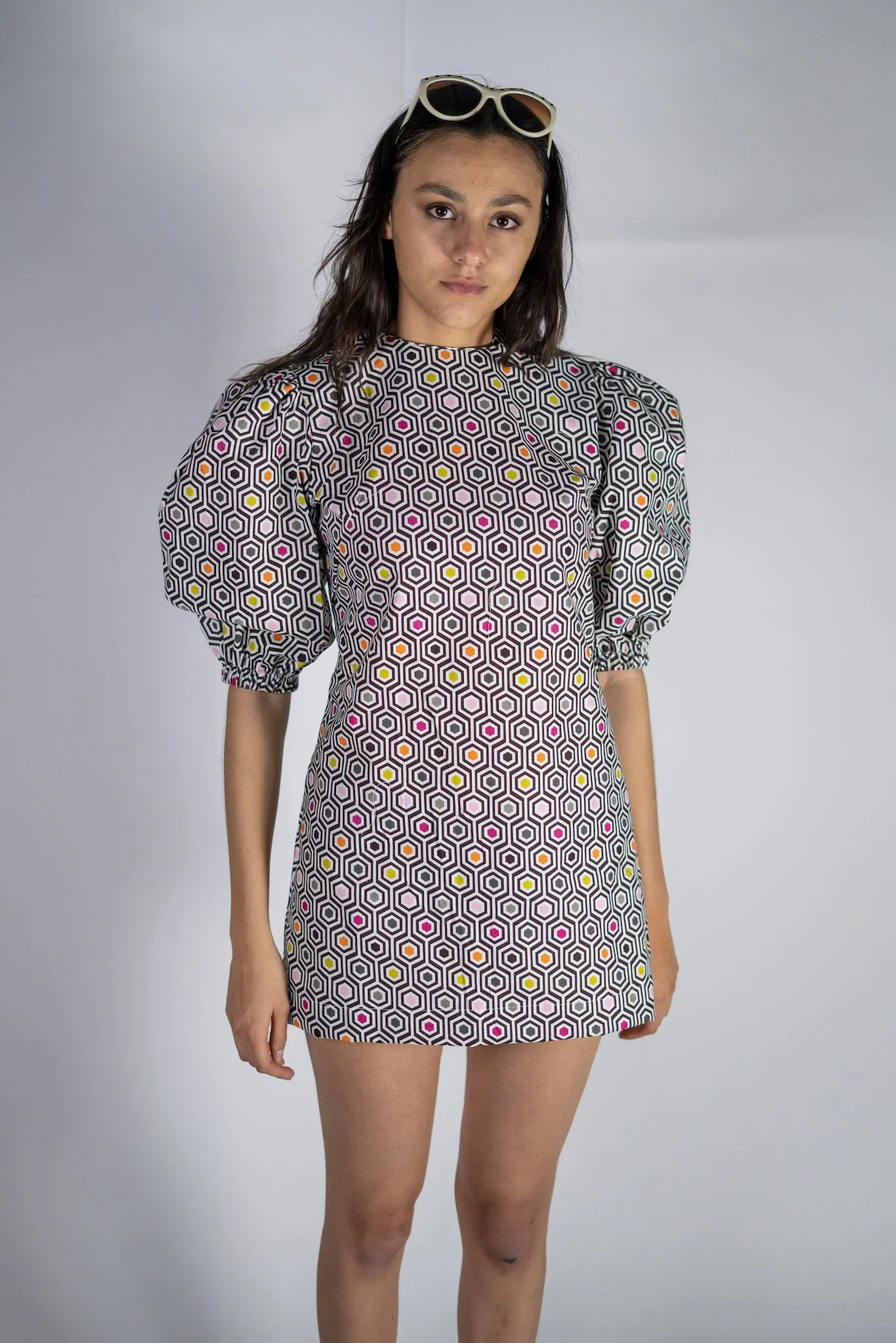 "Brigitte" Retro style puff sleeved mini dress