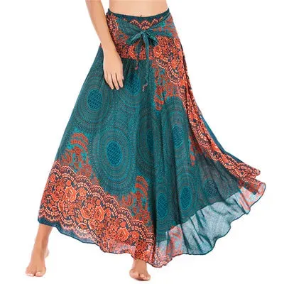 Toleet-Sexy Woman Long Jupe Bohemian Boho Flowers Elastic Waist Faldas Fashion Skirts Women Clothes Roupas Saia Bottom Women Skirt New