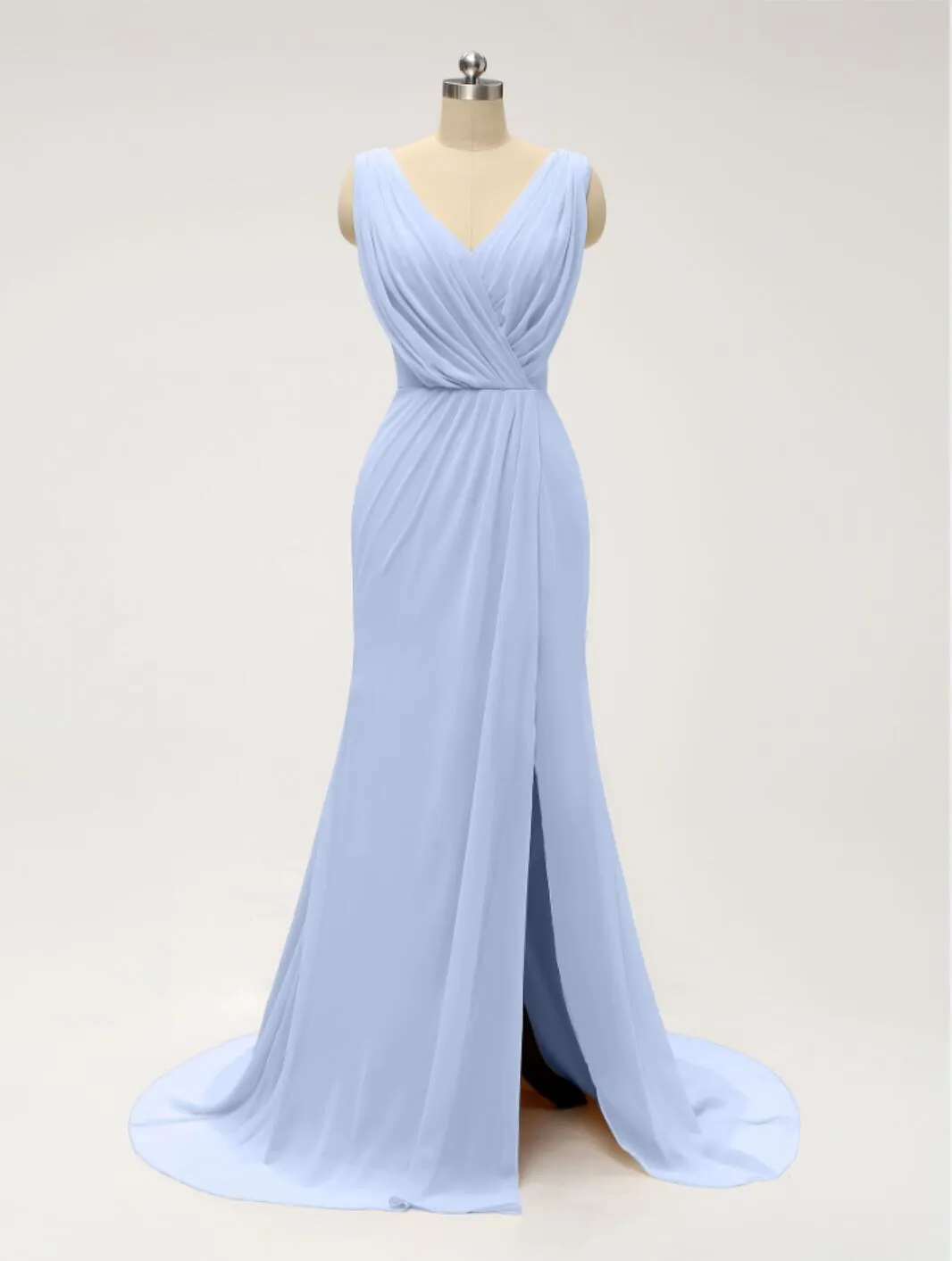 V Neck Chiffon Bridesmaid Dresses With Slit